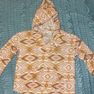 Cute lightweight Aztec pullover with hood and front pocket!